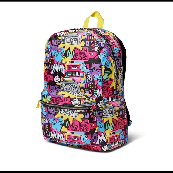 New! Disney Mickey Mouse Rafael Faria Bright Retro All Over Print Large Backpack - Picture 1 of 5